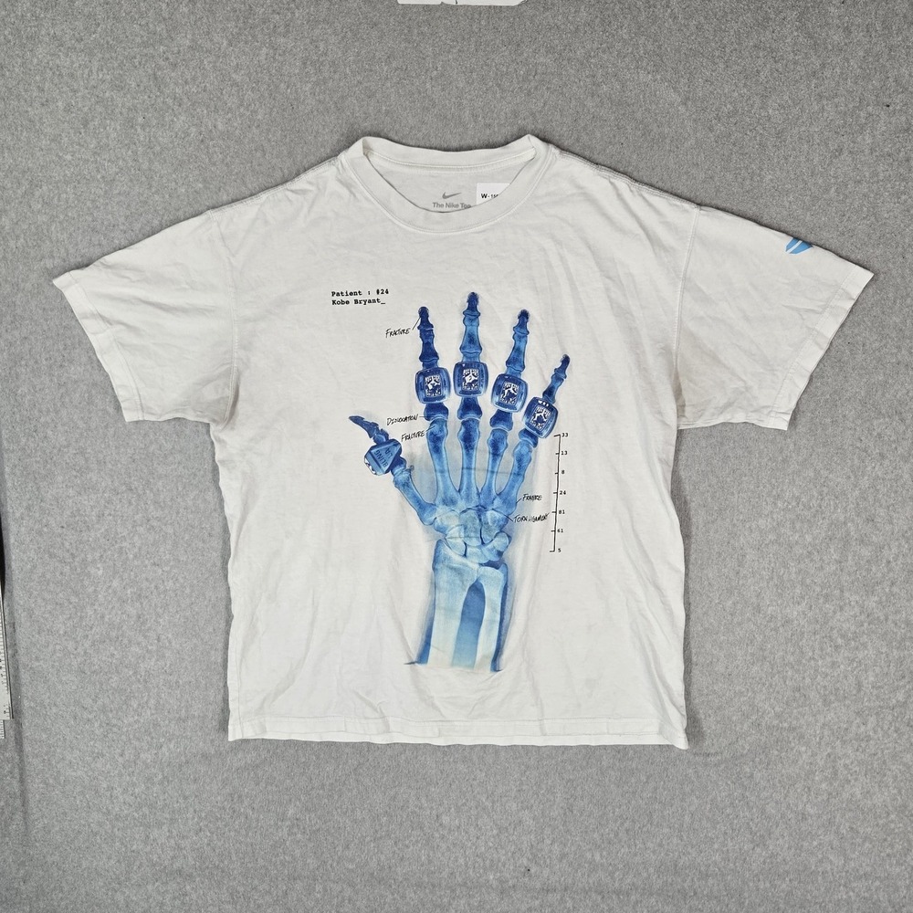 Nike x Kobe Bryant Men Shirt L White M90 X Ray Skeleton Hand Logo Loose READ
